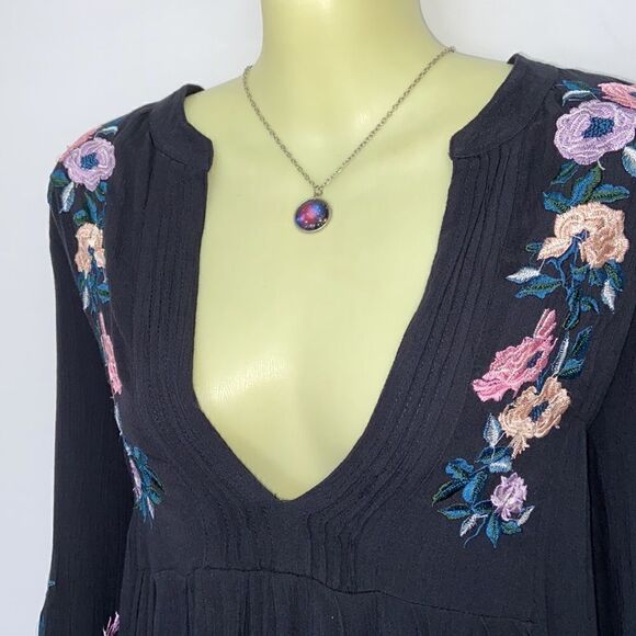 Free People Dress Tunic Embroidered Oversized  Midnight Blue Sz Sm Nwot - Picture 2 of 9